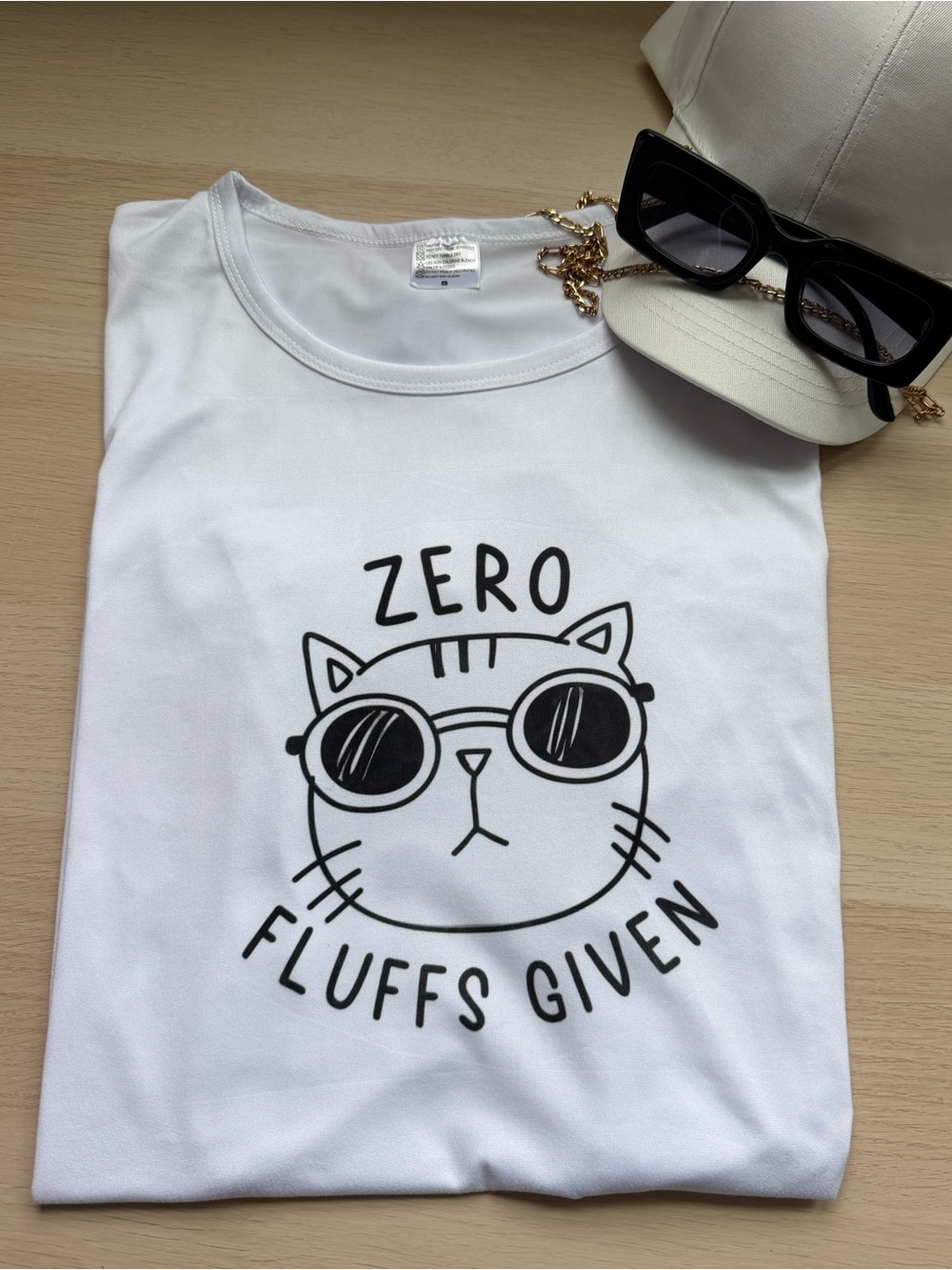 Funny Cat Shirt Zero Fluffs Given Graphic Women Tee Cute White Top Gift